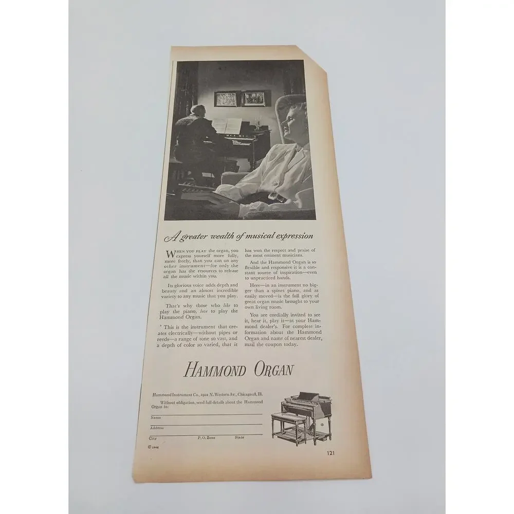 1940s Vintage Tel-a-Matic Iron Hammond Organ Knapp Monarch Co Print Ad